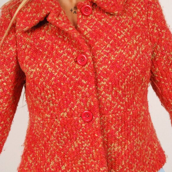 Vintage Tweed Flounce Sleeve Blazer (12) large bell sleeve jacket pink prep y2k - Picture 5 of 9